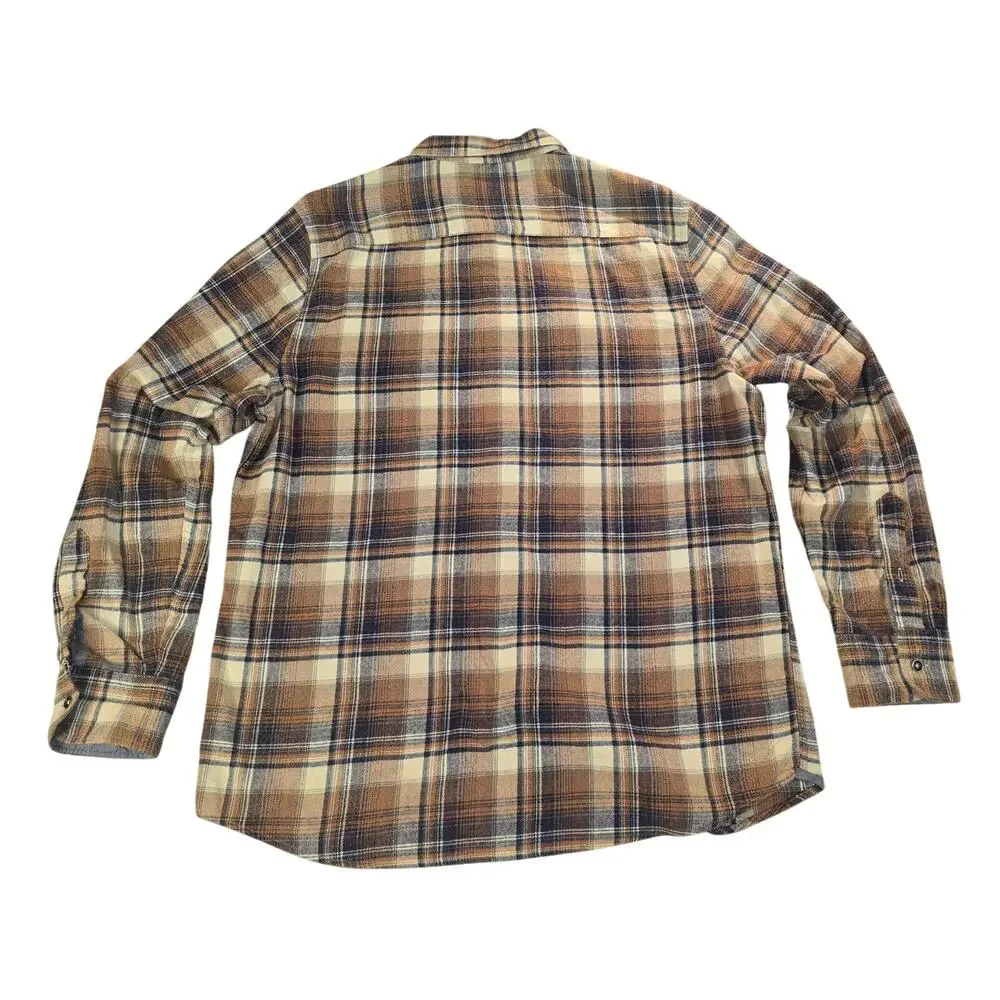 Flag & Anthem Plaid Flannel Shirt Men’s Large Brown Blue Button Front